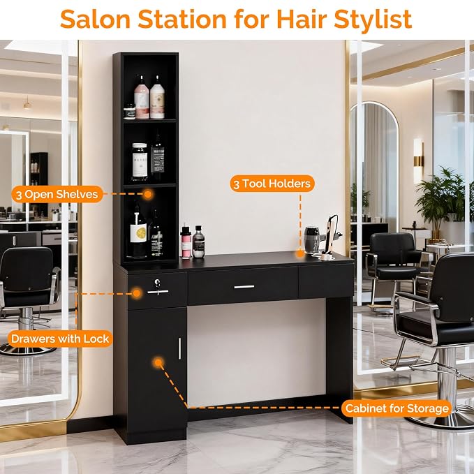 OmySalon Salon Stations for Hair Stylist, Locking Barber Station Organizer - Image 3