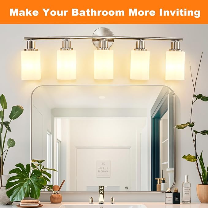 DLLT 5-Light Bathroom Light Fixtures: Nickel Modern Vanity Lights - Image 2