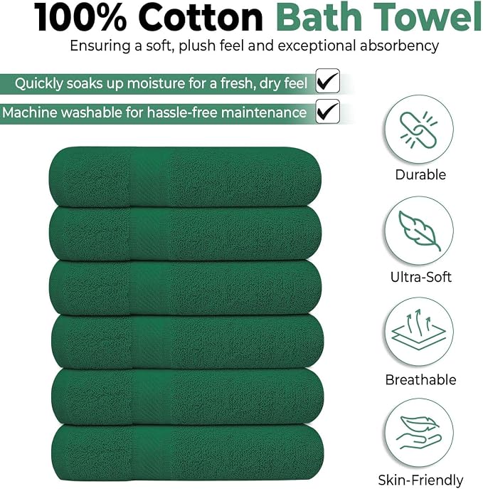KAHAF COLLECTION 6 Pack Bath Towels Set 100% Ring Spun Cotton, Lightweight - Image 2