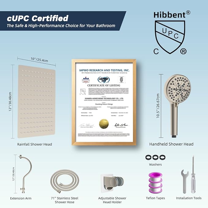 Hibbent 12'' All Metal CUPC Certified Shower Head, High Pressure Rainfall - Image 8
