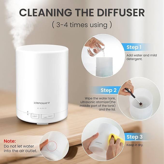 URPOWER 300ml Essential Oil Diffuser: Ultrasonic Aromatherapy Diffuser Quiet - Image 7
