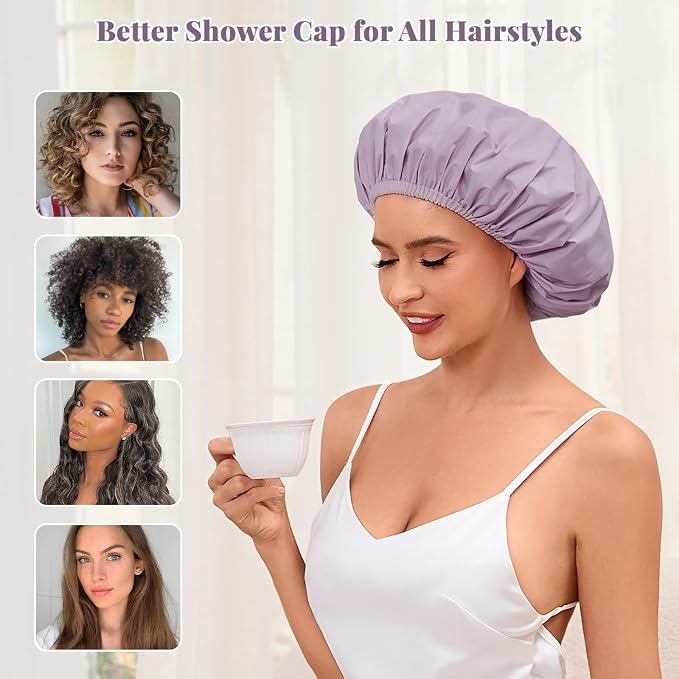 Shower Cap for Women Waterproof Reusable, Large Shower Cap Non-Slip - Image 5