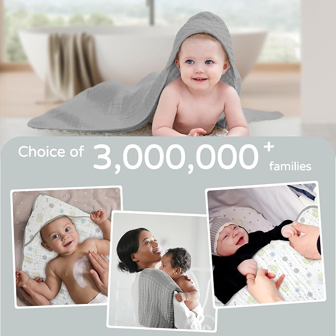 Yoofoss Hooded Baby Towels for Newborn 2 Pack 100% Muslin Organic Cotton Baby - Image 6