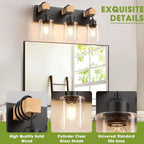 Licperron Farmhouse 3-Lights Wood Bathroom Vanity Light, Rustic Black Bathroom - Image 4