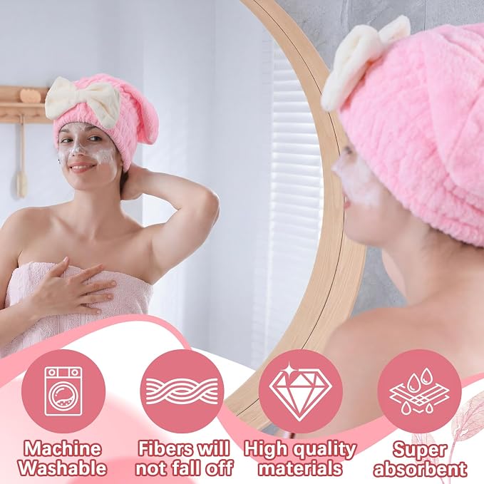 18 Pcs Hair Drying Caps with Cute Bow Fast Drying Soft and Absorbent Wet Hair - Image 5