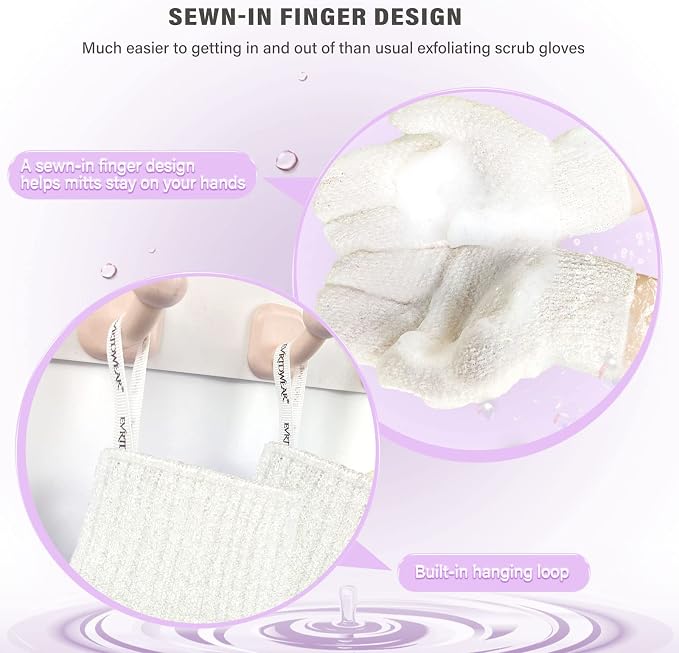 Evridwear Shower Exfoliating Mitts, Deep Cleanse Bathing Scrub Gloves Self Tan - Image 4