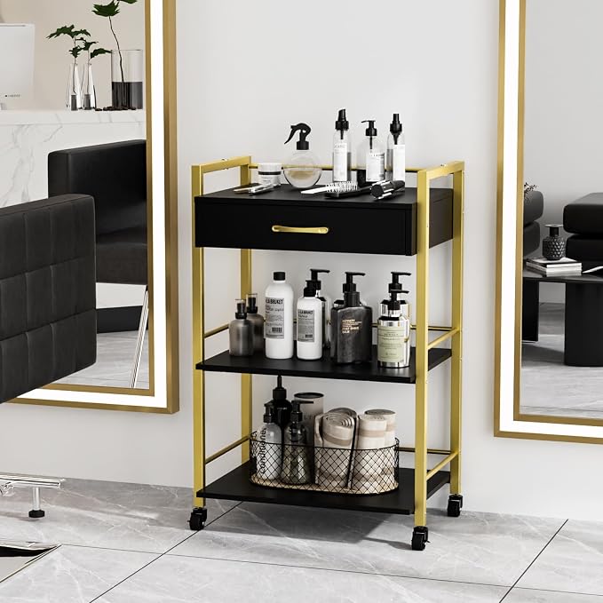 Salon Trolley Cart with Wheels, Esthetician Cart with 1 Drawer & 2 Trays - Image 2