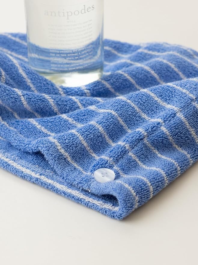 WENSHUO Azure Holiday-Striped Hair Towel Wrap-Drying Tool, 100% Combed Cotton - Image 6