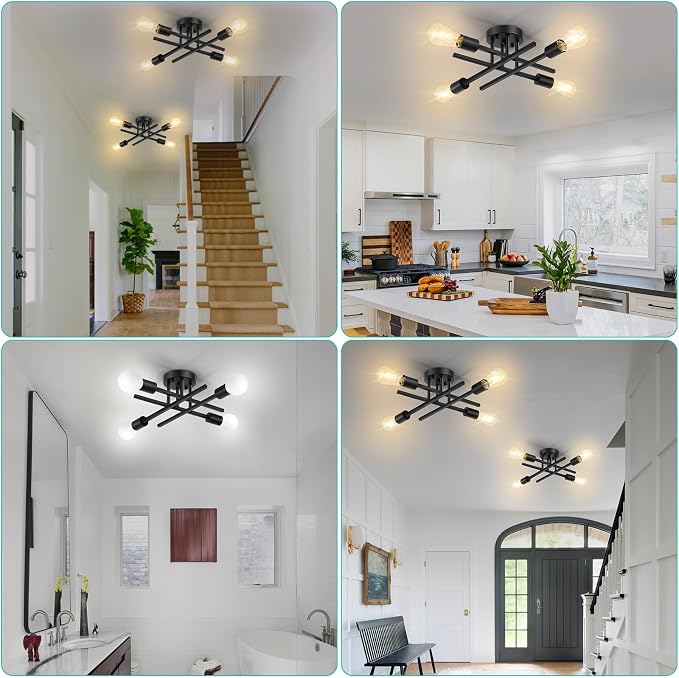 SunRider Industrial 4-Light Semi Flush Mount Ceiling Light Fixture, Indoor - Image 4