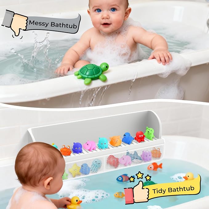 Splash Guard for Bathtub Kids, Toy Tray Caddy Holder Storage, Bath Toy Storage - Image 3