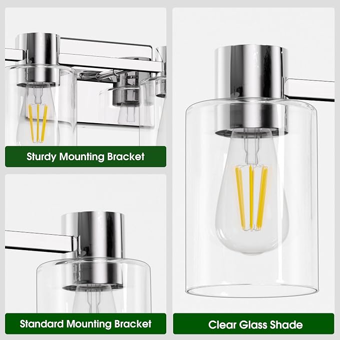 4-Light Modern Vanity Light Fixtures Over Mirror, Chrome Bathroom Light Fixtures - Image 3
