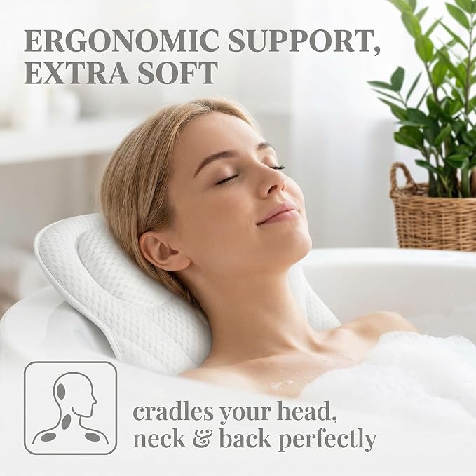 Bath Pillow for Tub, Soft Bathtub Pillow for Neck & Back Support - Image 6