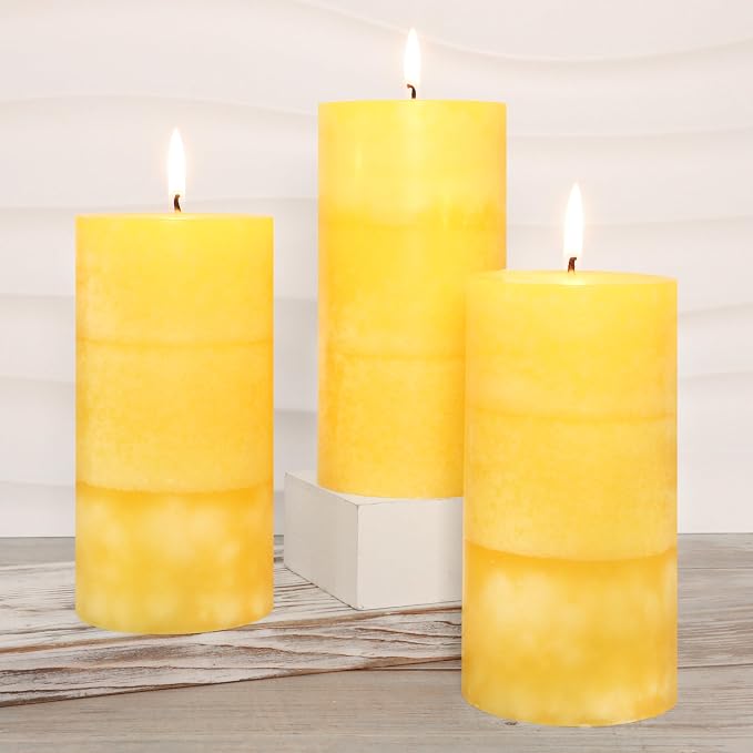 3 x 6 Inches Pillar Candles Lemon Scented Yellow Decorative Rustic Candles - Image 5