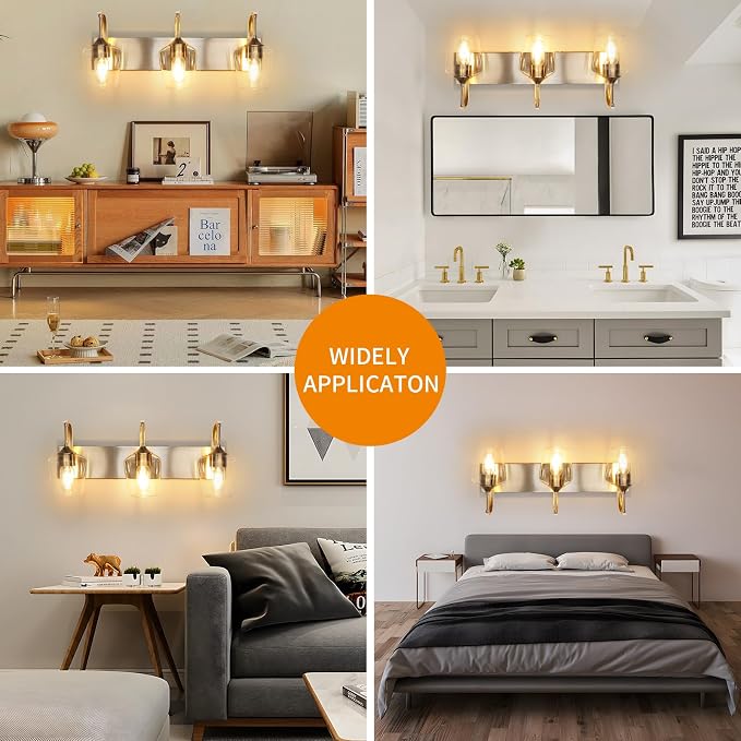 3-Light Brushed Nickel Bathroom Light Fixture - Image 6