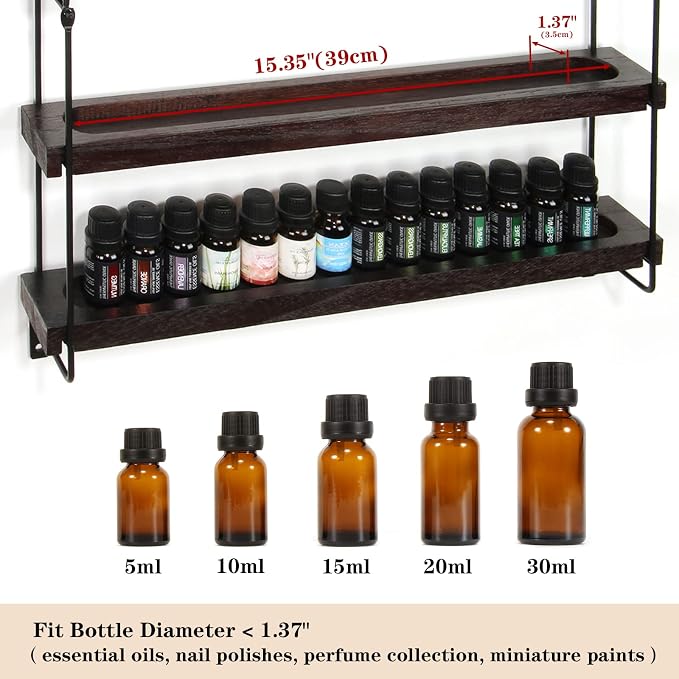 THYGIFTREE Essential Oil Storage Shelf Wall Mounted 16.9" Wooden Essential Oil - Image 5