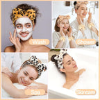 CAVETEE Spa Headband and Wristband Set, Spa & Makeup Fluffy Bow Headband - Image 3