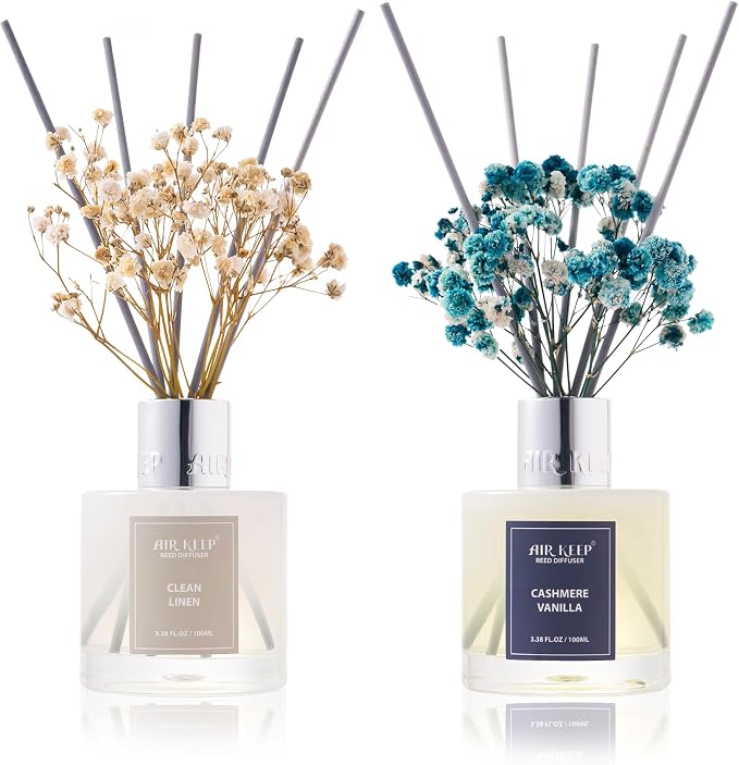 Airkeep Reed Diffuser 3.38 oz 2pk, Clean Linen/Cashmere Vanilla Scented Reed by Airkeep