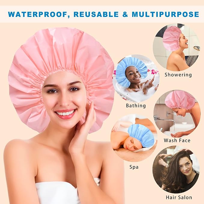 Jumbo Size Shower Cap 2 PCS Waterproof Shower Caps - Image 8