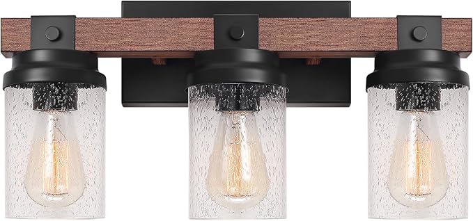 Farmhouse Vanity Light Fixtures, 3-Light Rustic Bathroom Lights Over Mirror by ZSMIHDOH