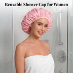 3Pcs Shower Cap for Women Reusable Waterproof, Bath Cap for Long Hair, - Image 3
