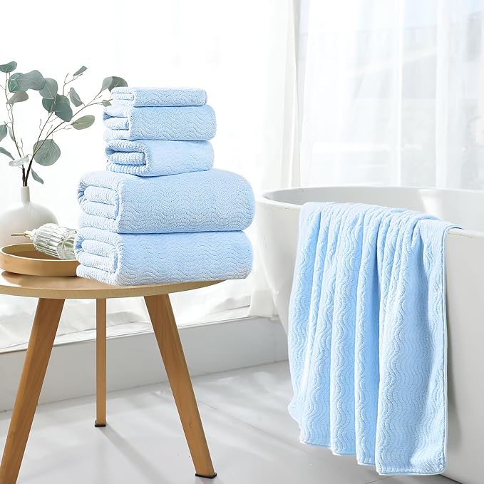 4 Piece Extra Large Bath Towel 35"x70" Oversized Bath Sheet Blue Bath Towel Set - Image 4