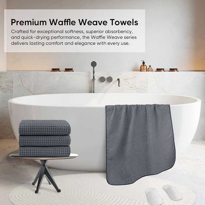 HOMEXCEL Waffle Bath Towels Set 4 Pack, Premium Microfiber Bathroom Towels - Image 4