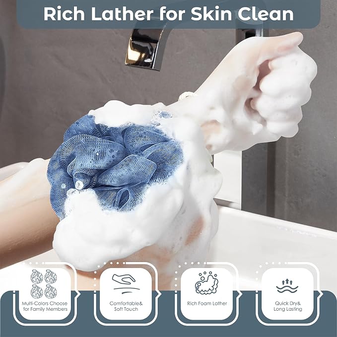 Rnoafmu Shower Loofah Bath Sponge, 60G Loofah Exfoliating Body Scrubber - Image 4