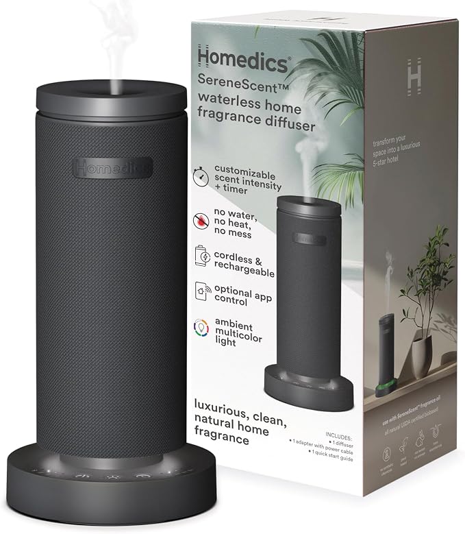 Homedics SereneScent Mini Fabric Rechargeable Waterless Diffuser, Cordless by Homedics