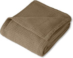 Sweet Home Collection 100% Fine Cotton Luxurious Basket Weave Blanket, Taupe - Image 2
