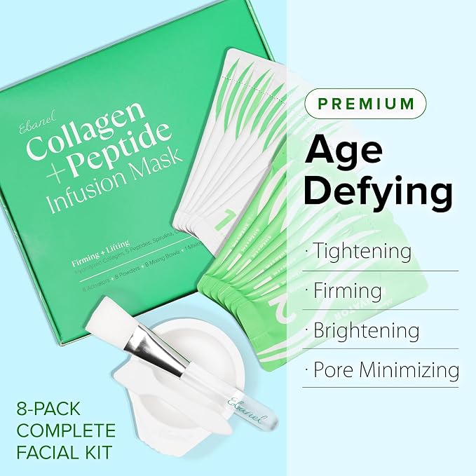 Ebanel Collagen Peptides Wash-Off Face Mask Set, 8 Pack Instant Skin Tightening - Image 2