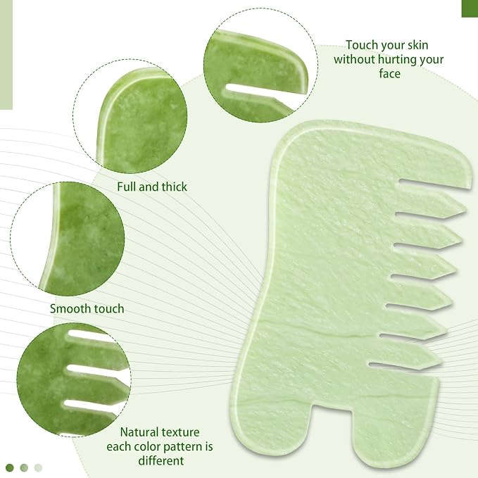 BBTO 2 Pcs Jade Comb for Scalp Massage Gua sha Comb for Head Body spa Hair - Image 4