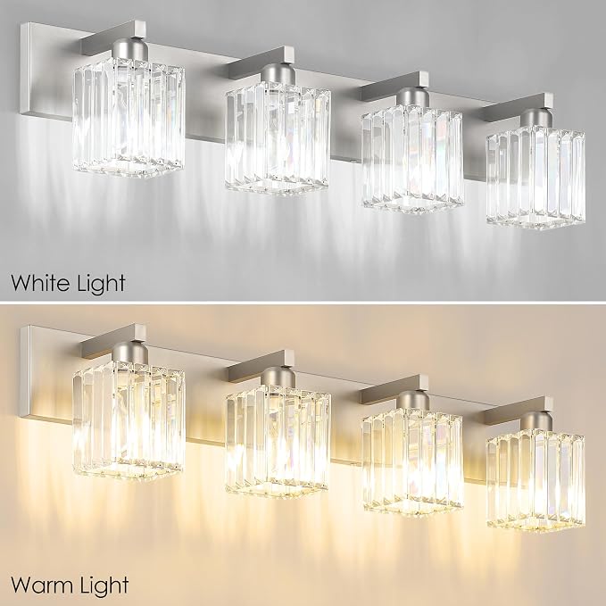 Aipsun Brushed Nickel Bathroom Lighting Fixtures 4 Light Crystal Modern - Image 7