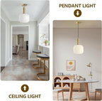 KCO Lighting Milk Glass Pendant Light White Ribbed Glass Pendant Lighting - Image 3