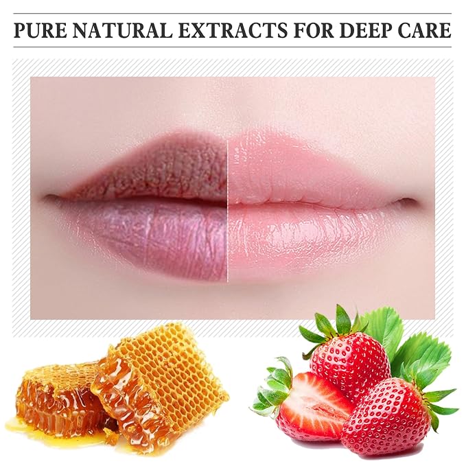 4 PCS Honey Lip Balm Pot, Strawberry & Honey Lip Mask, Hydrate & Moisturizing - Image 8
