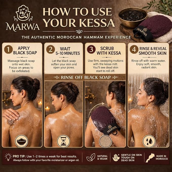 Moroccan Kessa Exfoliating Glove – Medium Hammam Exfoliating Mitt – Dead Skin - Image 6