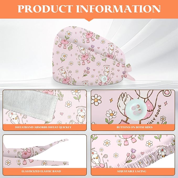 Adjustable Scrub Cap with Buttons & Sweatband, Working Hat with Elastic Tie Back - Image 2