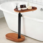 Bamboo Bathtub Side Table, 360° Swivel Height Adjustable Freestanding Bath by VELOHEIM