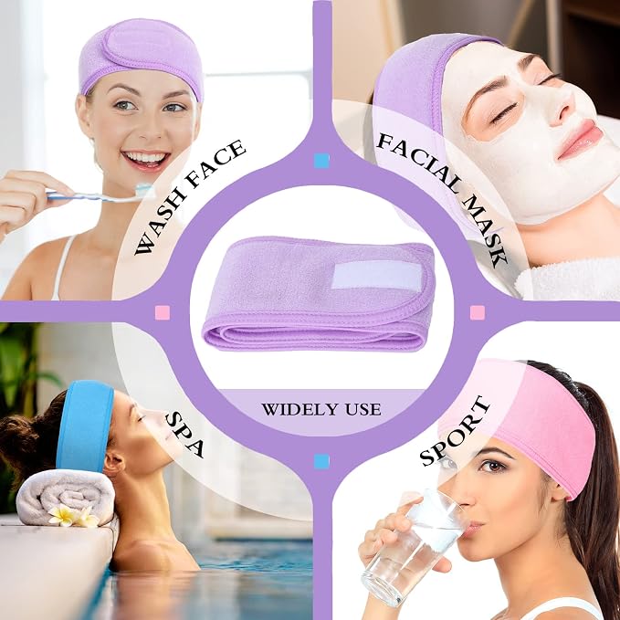 Whaline Spa Facial Headband Make Up Wrap Head Terry Cloth Headband Adjustable - Image 7