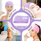 Whaline Spa Facial Headband Make Up Wrap Head Terry Cloth Headband Adjustable - Image 7
