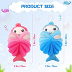 Nuenen 2 Pcs Bath Loofahs Kids Toddler Cute Cartoon Bath Sponges Loofah Pouf - Image 2