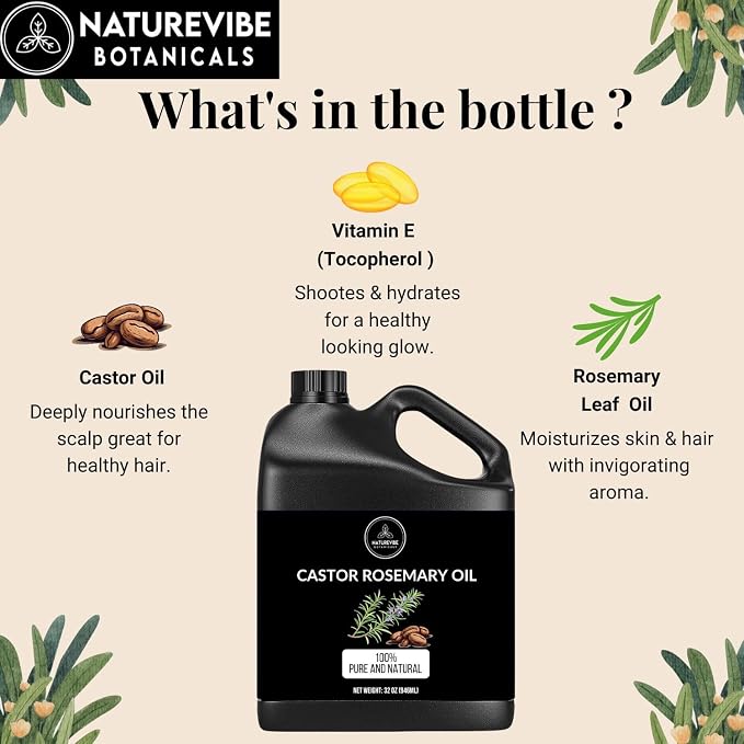 Naturevibe Botanicals Castor Rosemary Oil 32 Ounces | 100% Pure and Natural | - Image 5
