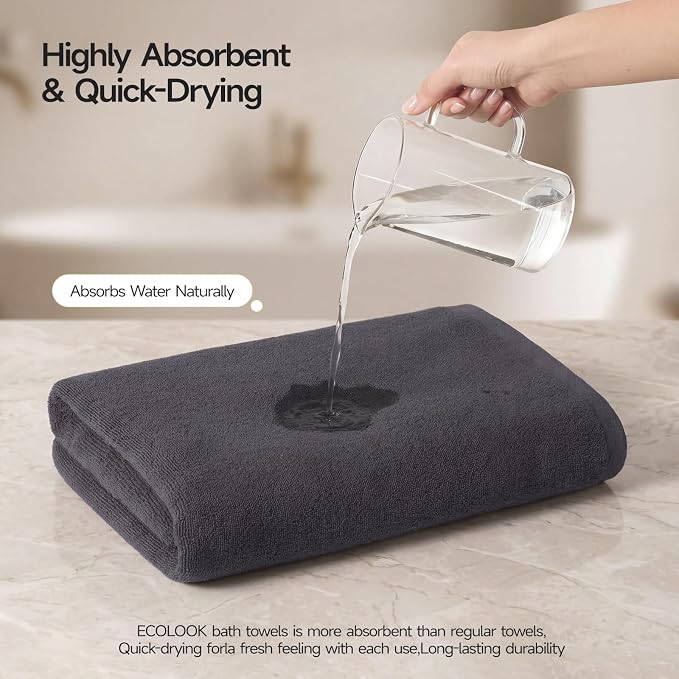 ecolook Bath Towels Set of 4, 100% Cotton, 27 x 55 Inches, Quick-Drying & - Image 6