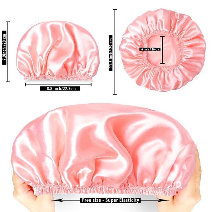 Shower Caps for Women, Double Layers Shower Cap Reusable Waterproof, Bathing - Image 3
