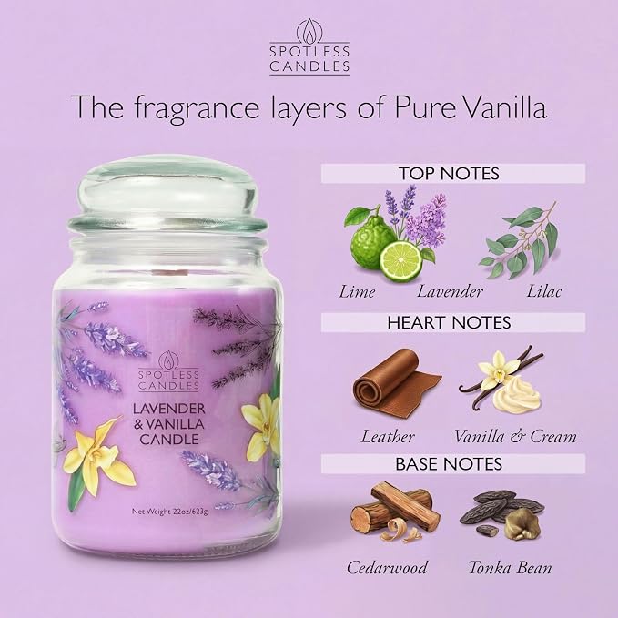 Spotless Leopard Vanilla & Lavender Candle 22oz Glass Jar - Image 2