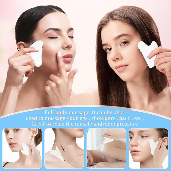 Stainless Steel Gua Sha Tool, Face Roller, Manual Massage Pen, Jade Roller - Image 2