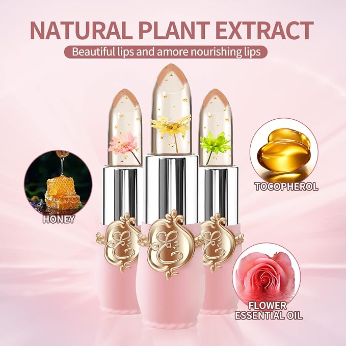 BestLand 6 Pcs/Set Flower Jelly Lipstick Set Temperature Change Moisturizer - Image 3