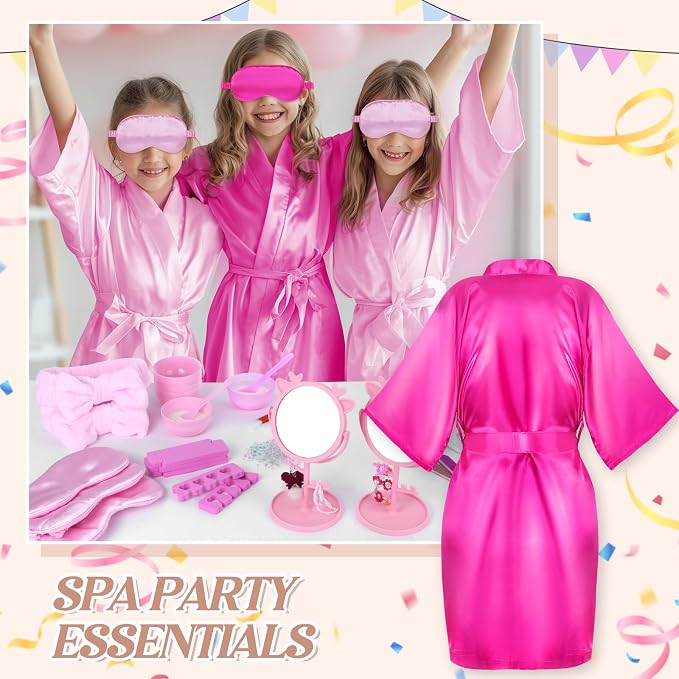 Spa Party Supplies for Girls, 6 Satin Robes Kids Spa Birthday Sleepover - Image 6