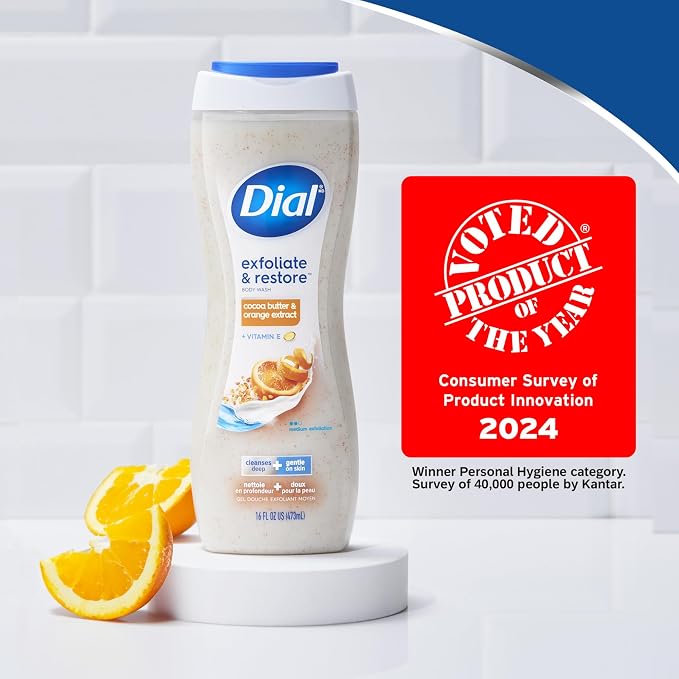 Dial Body Wash, Exfoliate & Restore Cocoa Butter & Orange Extract, 16 Fl Oz - Image 2