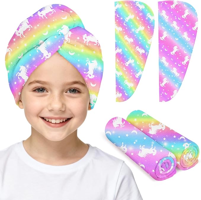 Microfiber Hair Towel Wrap for Kids 2 Pack Quick Drying Hair Towels by ArthomaHige