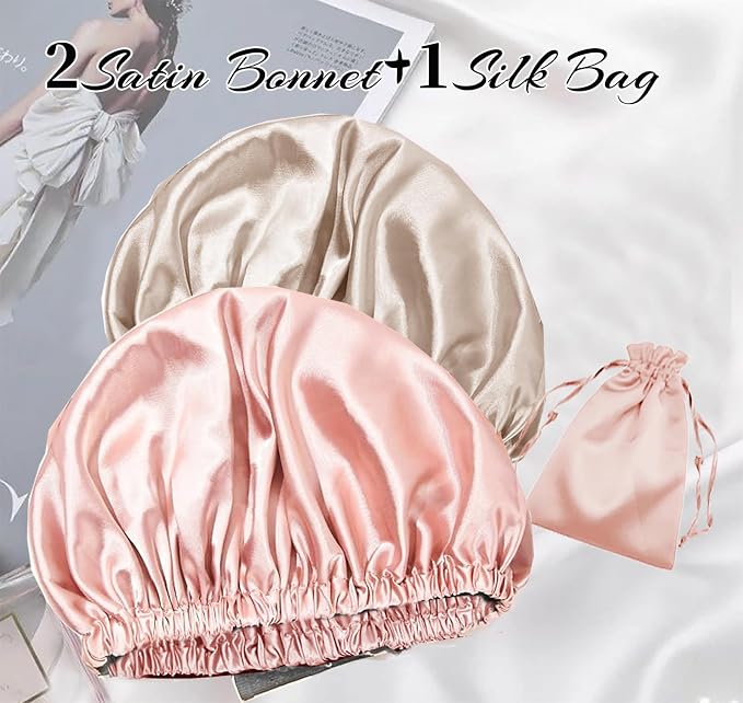 3Pcs Hair Bonnets For Sleeping Satin Bonnet For Women Silk Bonnets Womens Curly - Image 2